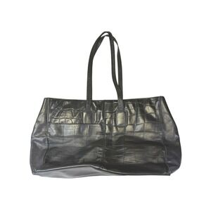 Vtg 80s Brio! Black Leather Embossed Crocodile Shoulder Bag Every Day Purse